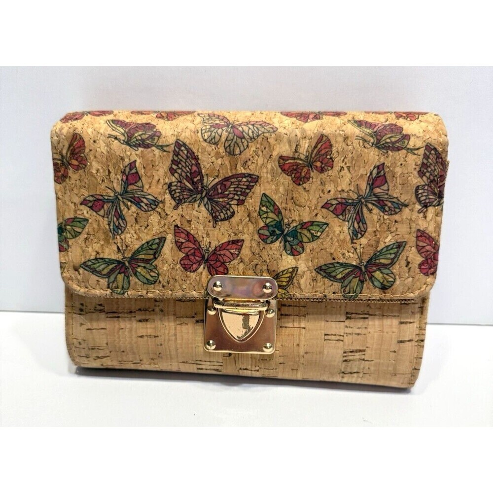 Cork Art Wallet Eco Friendly Sustainable Butterfly Design Vegan Brown 6"